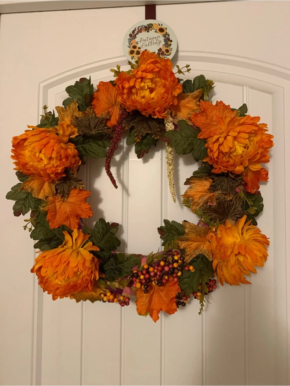 Autumn Orange Floral Wreath - Seasonal Door Decoration